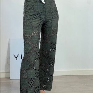 Zara Khaki Green crochet pants size medium